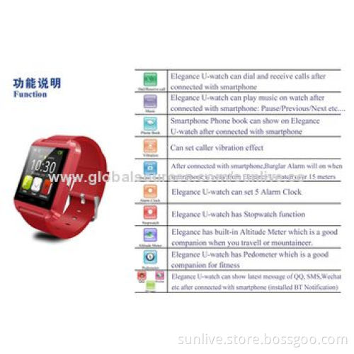 U8 smart Bluetooth watch, works w/ iPhone/Android mobile phone, with anti-lost waterproof function